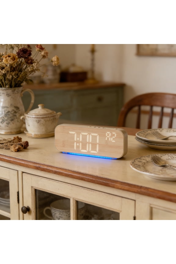 Digital Alarm Clock LED Display Electronic Date Temperature DST Function Dual Power Adjustable Brightness Bedroom Office Modern