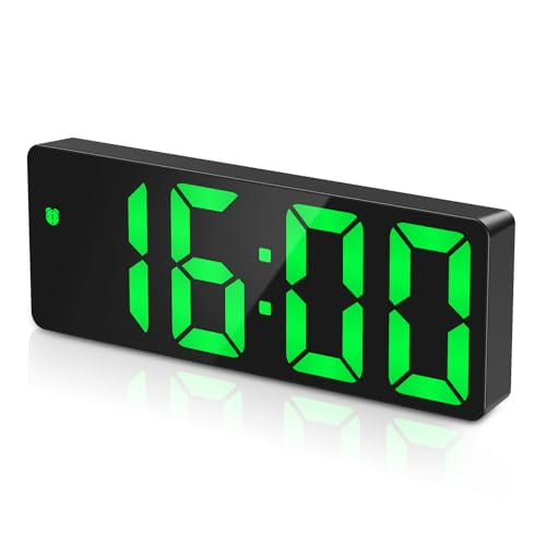 Digital Alarm Clock,LED Display,Temperature,Time,Snooze,Voice Control,3 Alarm Settings,Adjustable Brightness,6.5-Inch,Green
