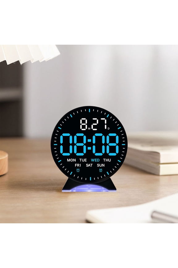 Digital Alarm Clock LED Display with Date Temperature, Adjustable Brightness Dual Power Desk Clock with DST Function, for Bedroom Living Room Office