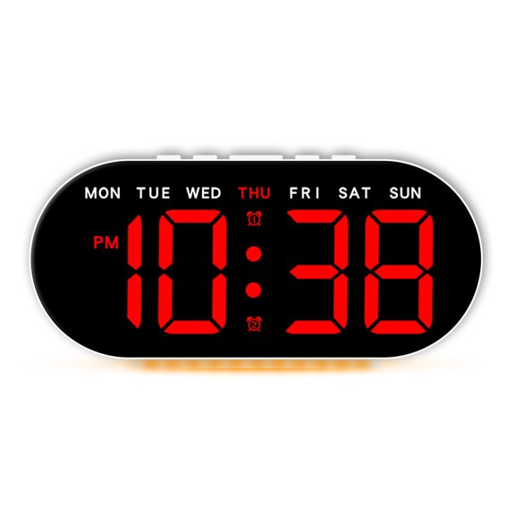 Digital Alarm Clock, LED Large Display Desk Clock with Week Indicator, Dual Alarms, Adjustable Brightness, 12/24 Hour, White Shell Red Digits