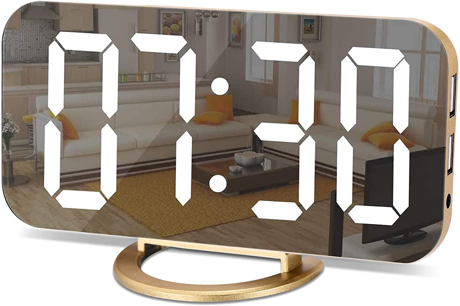 Digital Alarm Clock,LED and Mirror Desk Clock Large Display,with Dual ...