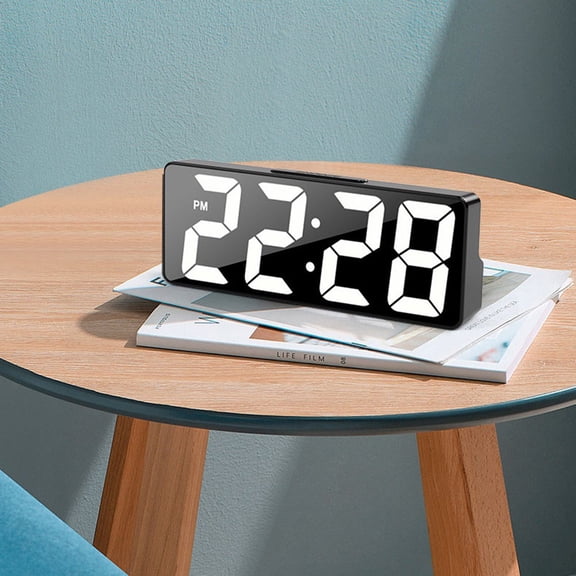 Digital Alarm Clock With LED Mirror Display, 12/24 Hour Format, Date And Temperature Cycle Show, Snooze Function, Silent Desktop Clock For Living Room Bedroom Office, Black Or White(black)