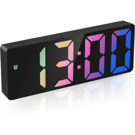Digital Alarm Clock, Large Display LED Bedside Clock for Home Colorful | Type-C/Battery Powered, 3 Adjustable Brightness, 12/24H, Temperature, Snooze, Night Mode, for Bedroom, Office