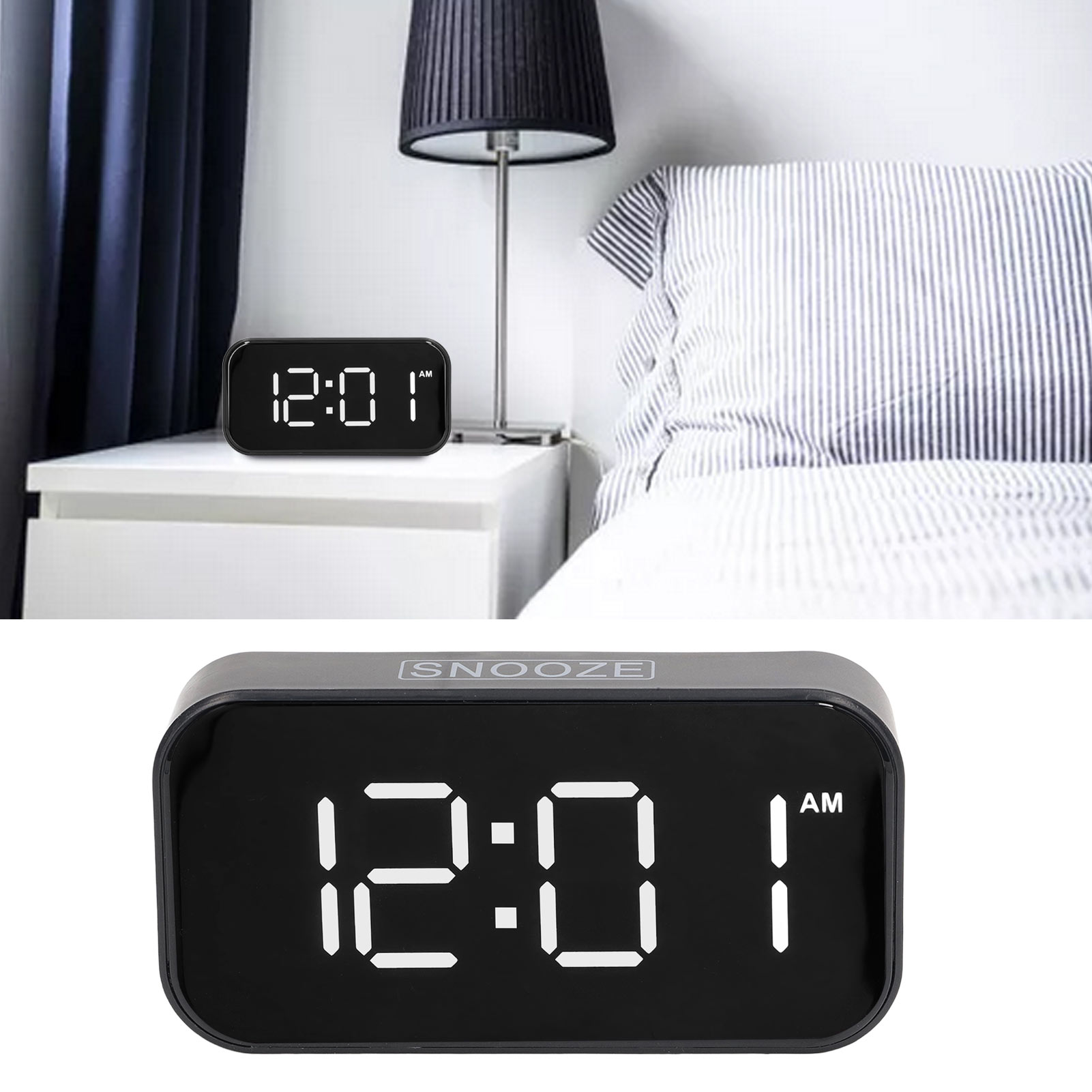 Digital Alarm Clock, Large Display Mirrored LED Clock With Dual USB