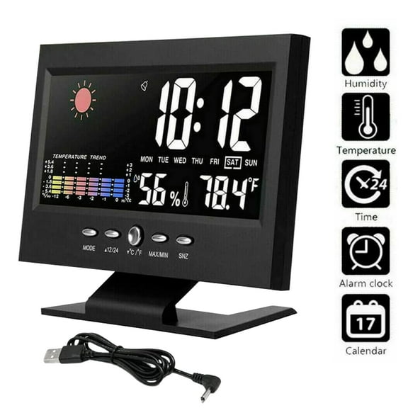 Digital Alarm Clock with Large LED Display - Auto Set Time, Snooze Function, Calendar, Indoor Thermometer & Hygrometer, Weather Forecast, Nightstand Clock for Bedroom/Office (Easy Read LCD Screen)