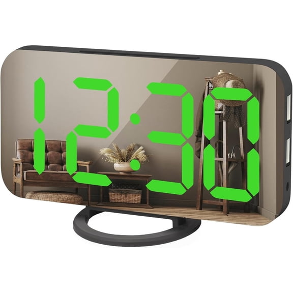 Digital Alarm Clock, Large LED Display, with USB Charger, Snooze Function Dim Mode Wall Hanging Beside Desk Clock for Bedroom Black Room Decor