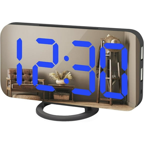Digital Alarm Clock, Large LED Display, with USB Charger, Snooze Function Dim Mode Wall Hanging Beside Desk Clock for Bedroom Black Room Decor