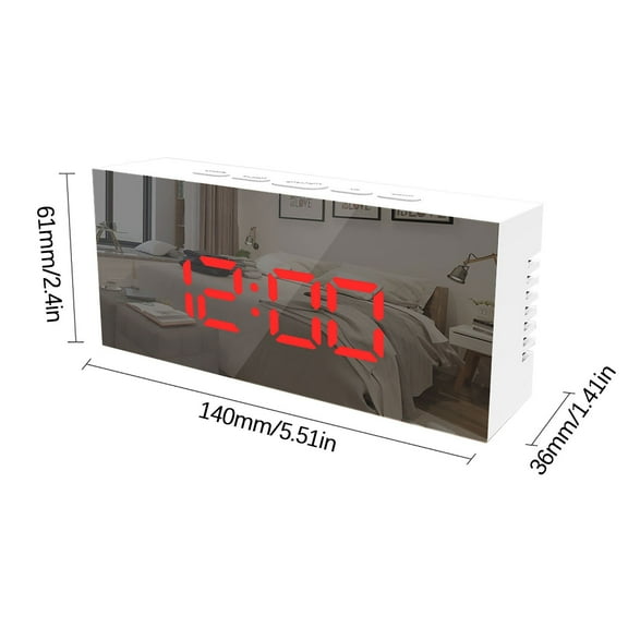Digital Alarm Clock with Large Screen LED Display, Makeup Mirror, 3-level Brightness, USB Port, Temperature Display, Auto Brightness Adjustment, Home Decoration