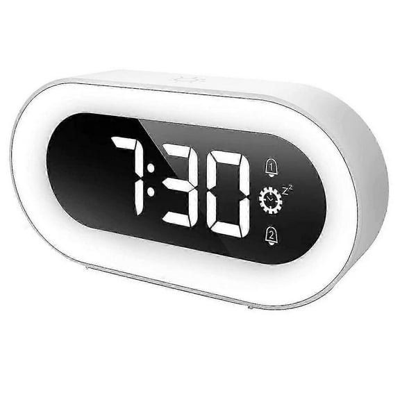 Digital Alarm Clock Night Light Alarm Clock for Bedroom, Snooze Function Smart Alarm Clocks for Heavy Sleepers (White)