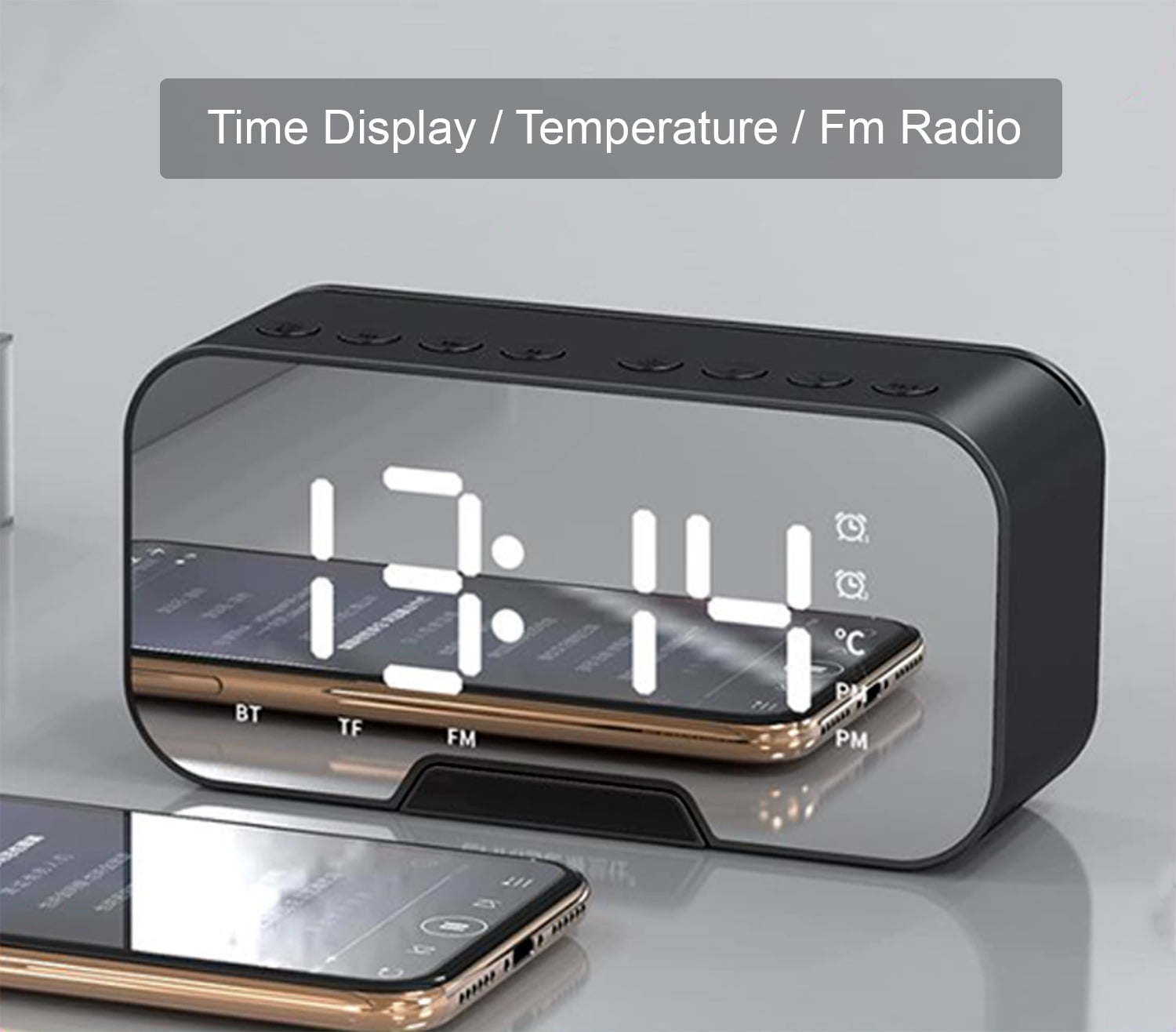 Digital Alarm Clock Radio: 5.5” Large LED Display with 3 Brightness Dimmer, Dual Alarms, FM Radio, Bluetooth Speaker Clock for Home Bedside Bedroom, Black