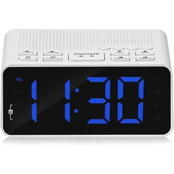 Digital Alarm Clock Radio with AM/FM Radio, Multi-Colors 1.4” LED Digits, Preset, Sleep Timer and Clear Display with Dimmer for Bedroom Bedside, Battery/Plug-in Powered