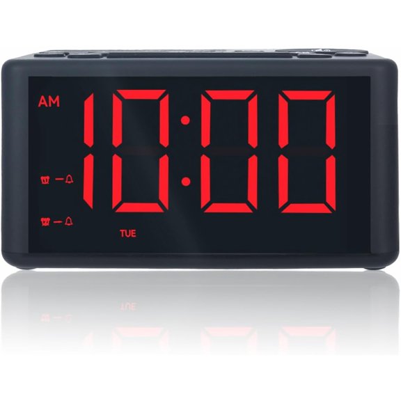Digital Alarm Clock Radio with AM/FM Radio, Presets, Dual Alarms, Weekday / Weekend Alarm, Snooze, Sleep Timer, Dimmable Red LED Screen for Bedrooms, living rooms, kitchens, offices, etc (Red)