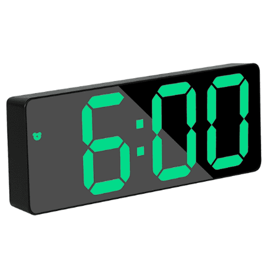 Digital Alarm Clock, Rectangular Design With Black Face And Large Green Led Display, Featuring Large Green Led Digits For Clear Time Viewing, Compact Size For Easy Placement On