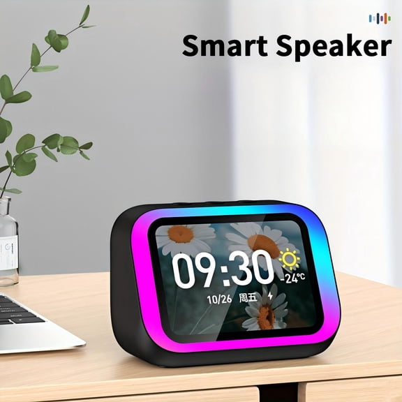 Digital Alarm Clock,Smart Bluetooth Speaker with Display Clock,Smart Screen Voice Assistant Weather Show, Room Clocks Suitable for Home Offices Stylish Design & Practical Daily