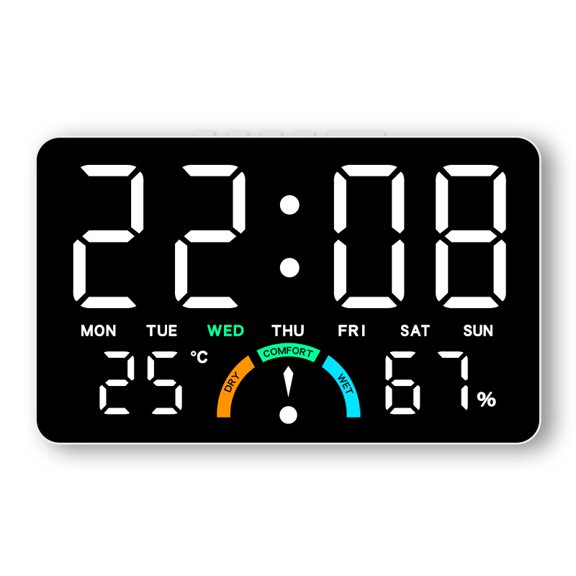 Digital Alarm Clock TEMP Humidity Comfort Level Week 2 Alarms Timer Countdown Table Clock Auto Dimmable 12/24H LED Wall Clock