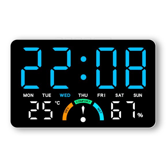 Digital Alarm Clock TEMP Humidity Comfort Level Week 2 Alarms Timer Countdown Table Clock Auto Dimmable 12/24H LED Wall Clock