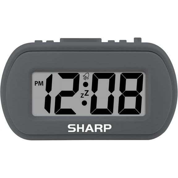 Digital Alarm Clock  Tactile Plastic Case with Soft Rubberized Finish - Battery Operated Blue Backlight on Demand Ascending Easy to Use Charcoal Black
