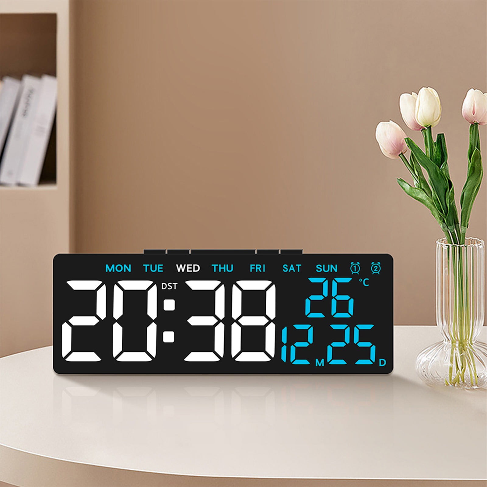 Digital Alarm Clock with Temperature Display - LED Desk Clock Shows ...