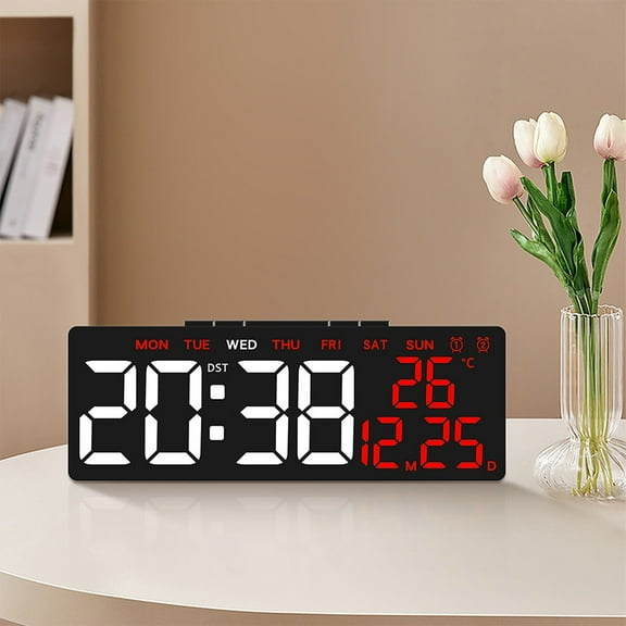 Digital Alarm Clock with Temperature Display - LED Desk Clock Shows Date & Time, Auto DST, Adjustable Brightness - Battery or USB Powered for Bedroom, Office, Nightstand