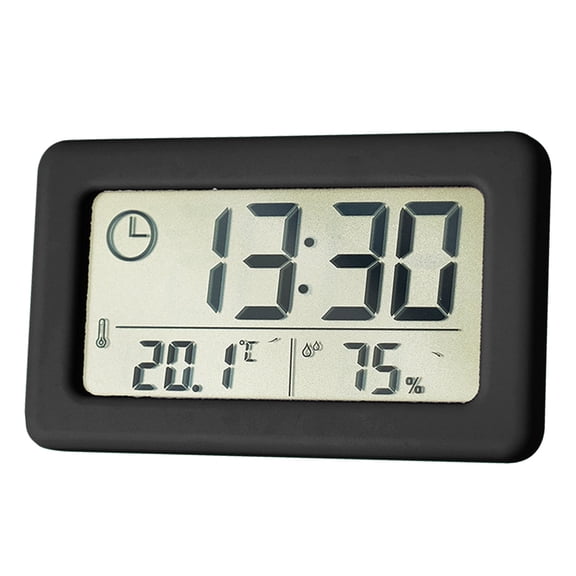 Digital Alarm Clock Thermometer Hygrometer Meter LED Indoor Electronic Humidity Monitor - black