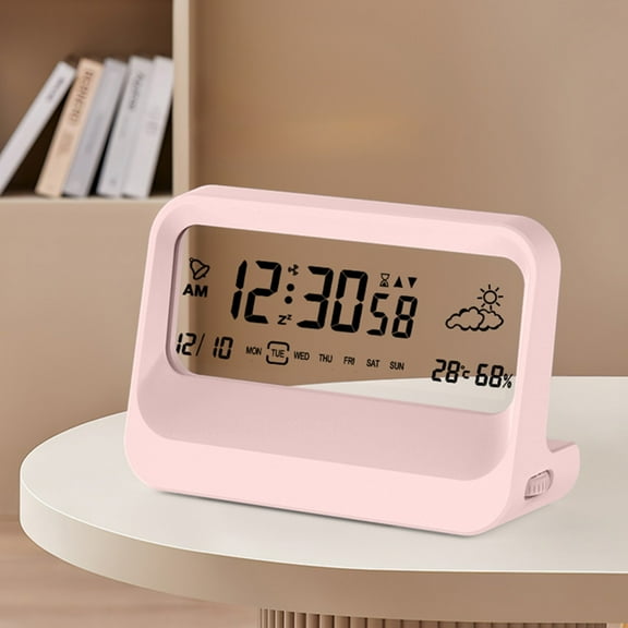 Digital Alarm Clock Transparent Display Time Temperature Humidity Monitor - Desk Clock with Date and Weekday Display for Bedroom Home Office Kitchen - Plastic Battery Powered