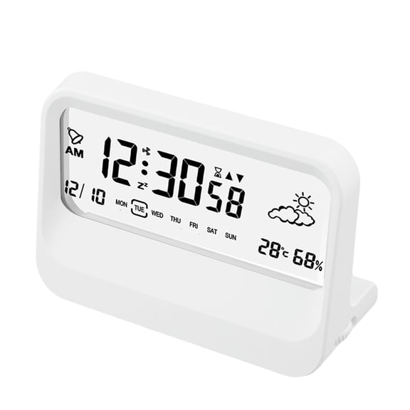 Digital Alarm Clock With Visual Timer, Temperature And Humidity Display, 3 Alarms,Adjustable Backlight,Quiet Bedside Clock For Home Office Bedroom, White(White)
