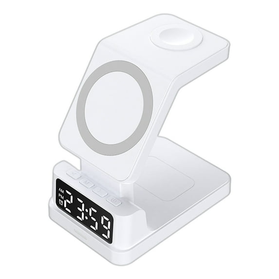 Digital Alarm Clock with Wireless Charging, 15W Phone Charger Station Holder, Wireless Charger Stand with Smart Chipsets for School, Travel, Business Trip, Work Area, Home