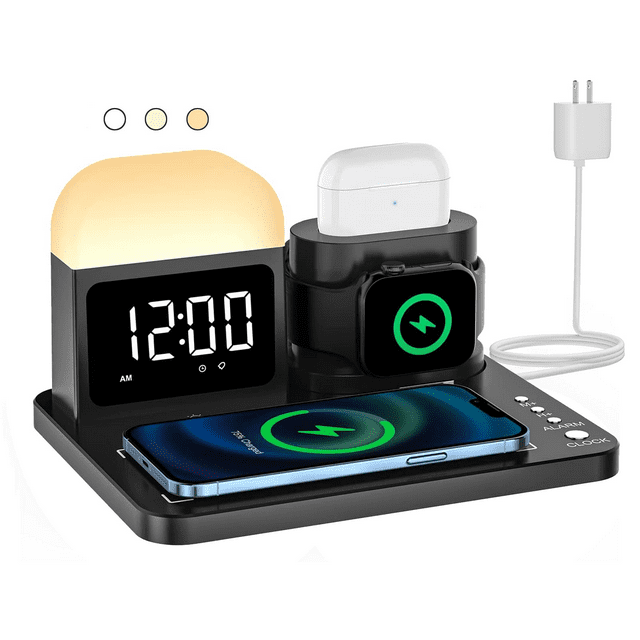 Digital Alarm Clock with Wireless Charging for Iphone and iWatch