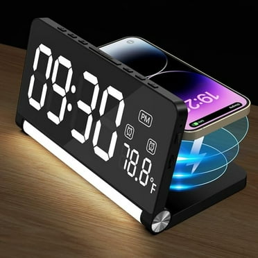 Digital Alarm Clock with Wireless Charging and Night Light for Bedroom,Dual Alarm Clock for Heavy Sleepers Adults Teen,Dimmable Alarm Clock with Sound Control,White Noise,Temperature Display(Black)
