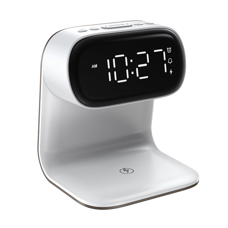 Digital Alarm Clock with Wireless Fast Charging Station 15W Touch Smart Bedside Lamp, 3-Color Night Light for Living Room, Bedside, Heavy Sleepers (White + No Adapter), Home Holiday Gift