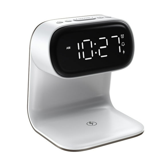Digital Alarm Clock with Wireless Fast Charging Station 15W Touch Smart Bedside Lamp, 3-Color Night Light for Living Room, Bedside, Heavy Sleepers (White + No Adapter), Home Holiday Gift