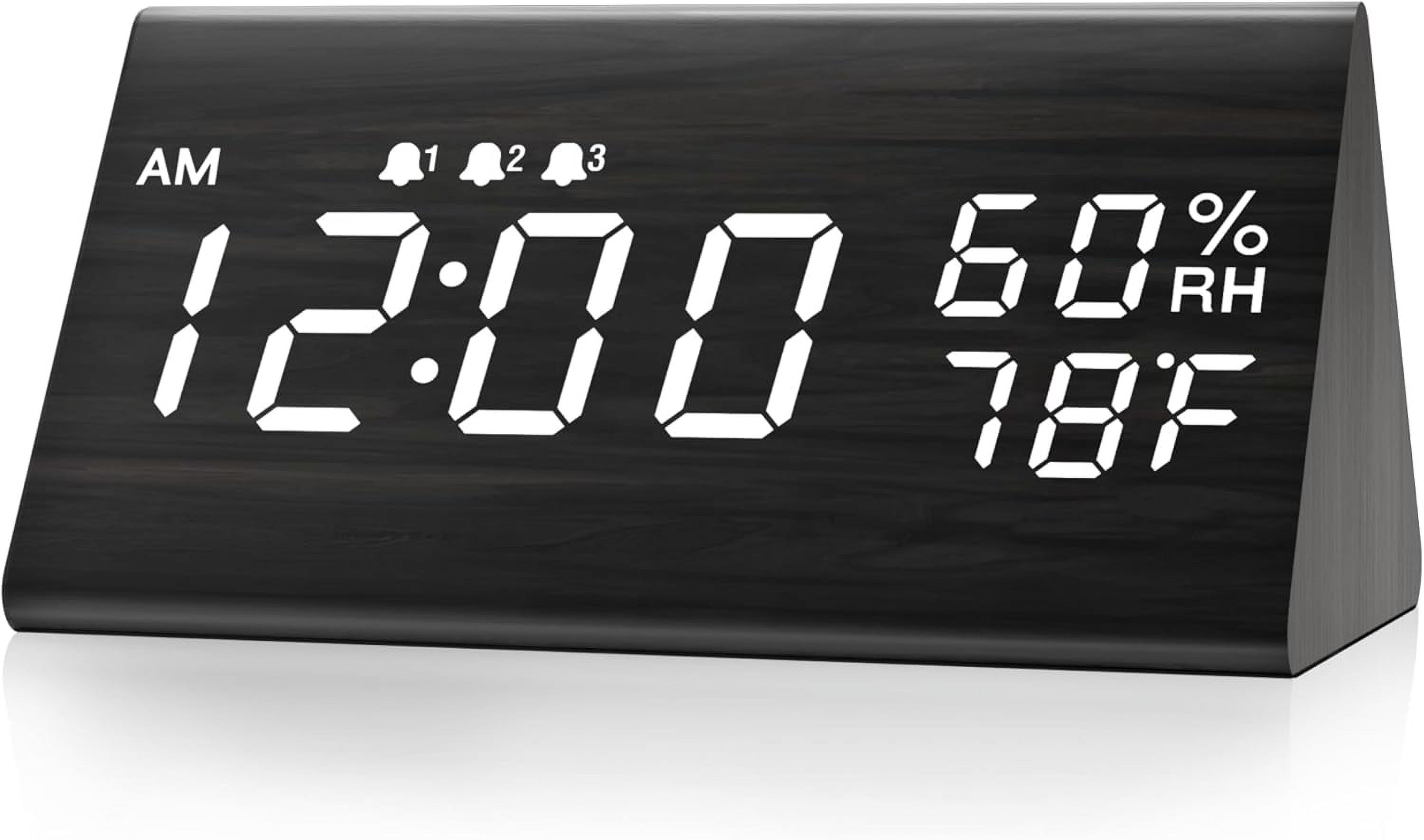 Digital Alarm Clock, with Wooden Electronic LED Time Display, 3 Alarm ...