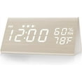 thumbnail image 1 of Digital Alarm Clock, Wooden Electronic LED Time Display, 3 Alarm Settings, Humidity & Temperature Detect, Wood Made Electric Clocks for Bedroom, Bedside (White), 1 of 7