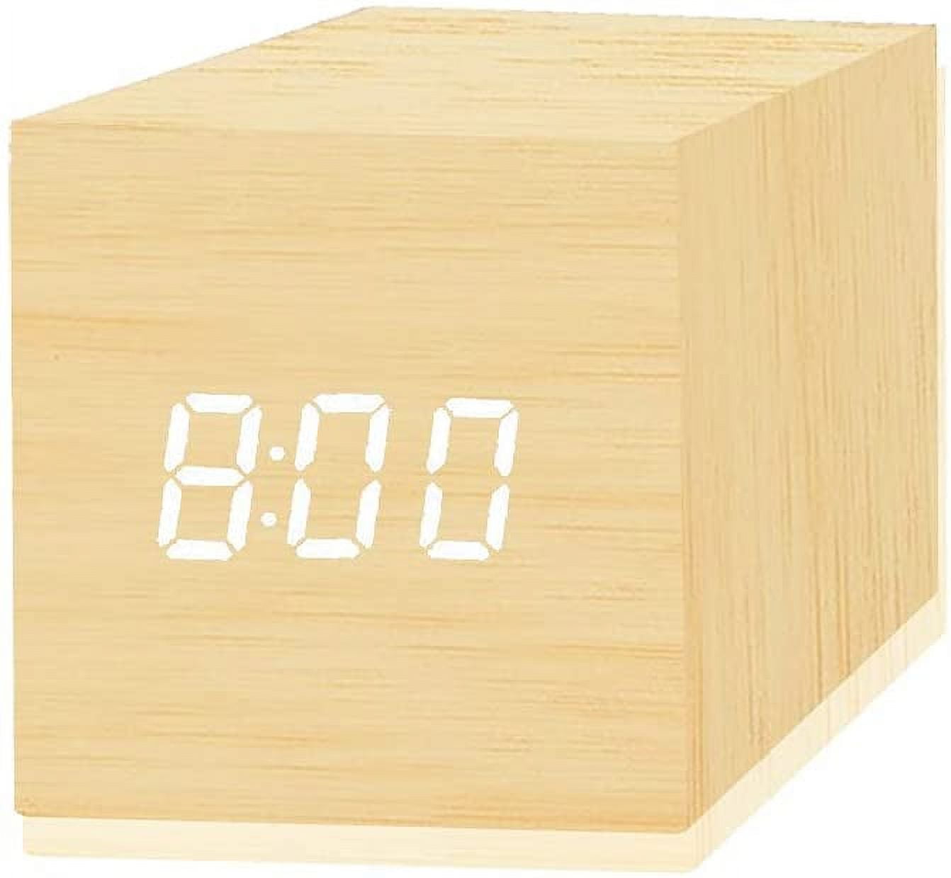 Digital Alarm Clock, with Wooden Electronic LED Time Display, 3 Dual