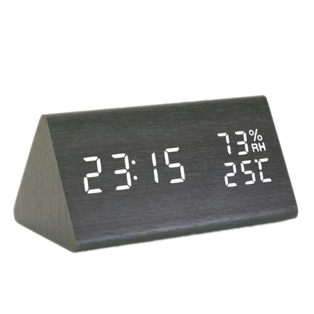 Digital Alarm Clock, with Wooden Electronic LED Time Display, Alarm Settings, Humidity