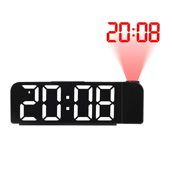 Digital Alarm Clock, ZzCityTK Projection Mirror LED Bedroom Clock, 180° Flip Wall Projection USB Charging Snooze 12/24H Large Display, White