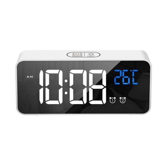 Digital Alarm Clock for Bedroom,Desk Clock with USB Charge, Adjustable Brightness Dimmer with 2 Alarm, 13 Ringtones, White