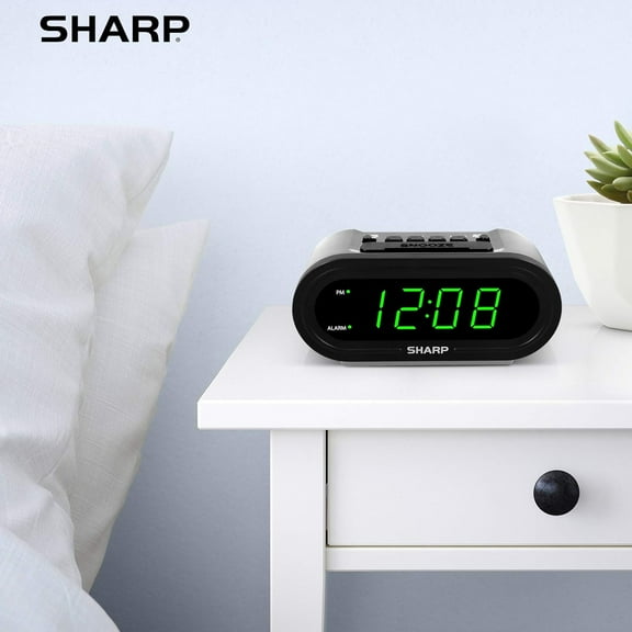 Digital Alarm Clock with AccuSet - Automatic  Set, No Manual Adjustment Needed, Silver  with Green LEDs