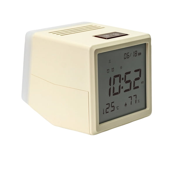 Digital Alarm Clock with Large LCD Display Indoor Thermometer Hygrometer Date and Time Cube Shape Desk Clock for Home Office