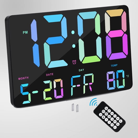 Digital Alarm Clock with Snooze, Temperature, Auto Dimming, Large Display Calendar, Desk/Wall Clock