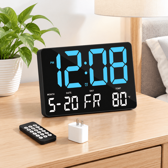Time Keeping Display Digital Alarm Clock with Snooze, Temperature, Auto Dimming, Large ...