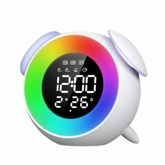 Digital Alarm Clock with Sunrise Sunset Light Rechargeable Simulation Awakening Colorful Atmosphere Light for Bedroom