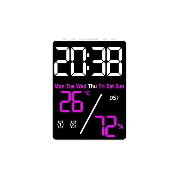 Digital Alarm Clock with Temperature Humidity Display, Dual Alarm and Snooze, White Case for Home and Office