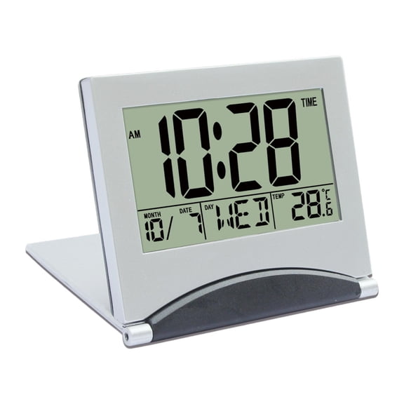 Digital Alarm Clock with Thermometer and Calendar Portable LCD Display for Office Bedroom Kitchen Travel