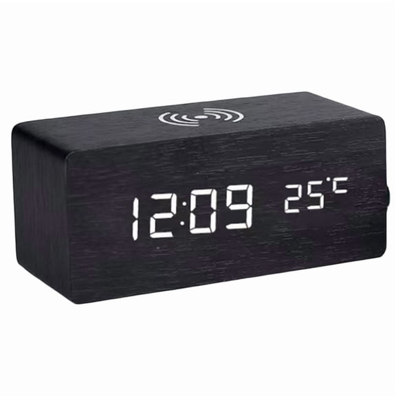 Digital Alarm Clock with Wireless Charging, LED Clock with Time, Date,Temperature, Desk Clocks for ,Bedside Clock