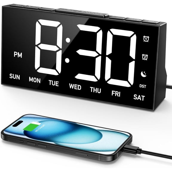 Digital Alarm Clocks for Bedrooms, Digital Clock with 4 Level Brightness +Off, Dual Customizable Alarms, USB Port, Power-Off Memory, Snooze, DST, 12/24H, Desk Clock for Kids Adults Elderly