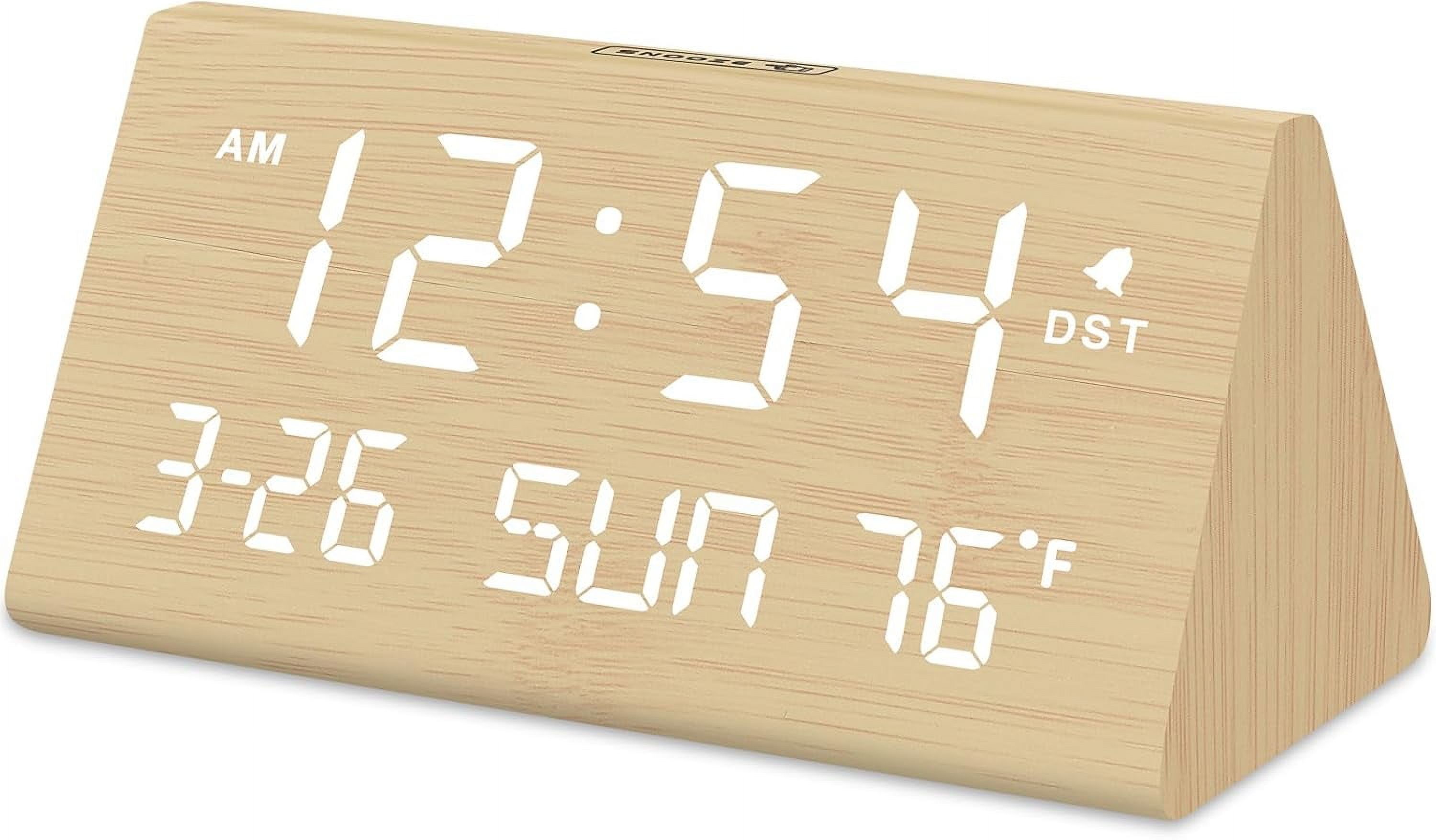 Digital Alarm Clocks for Bedrooms - Wooden Desk Clock with Date, Day of ...