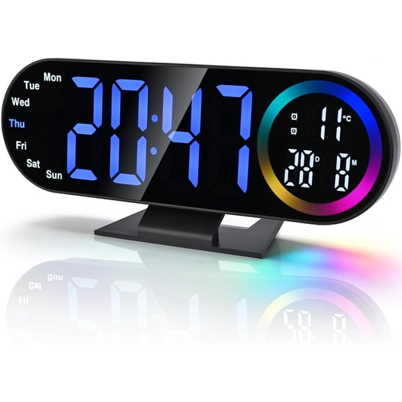 Digital Alarm Clocks, Loud Alarm Clock with Night Light, Adjustable Brightness, Time Date Temperature Display, LED Large Mirror Clocks for Bedside, Desk, Bedrooms, Living Room, for Heavy Sleepers