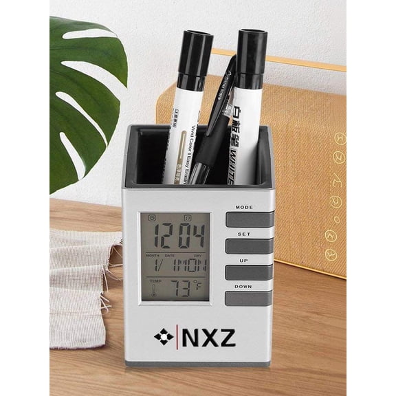 Digital Alarm Clocks Temperature, Calendar Display Desk & Shelf Clocks with Desk Organizer Pen Holder for Office & Home