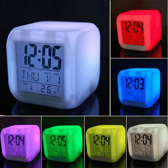 Triani 1Pcs Digital Alarm Thermometer Night Glowing Cube 7 Colors Clock LED Change LCD for Bedroom Child